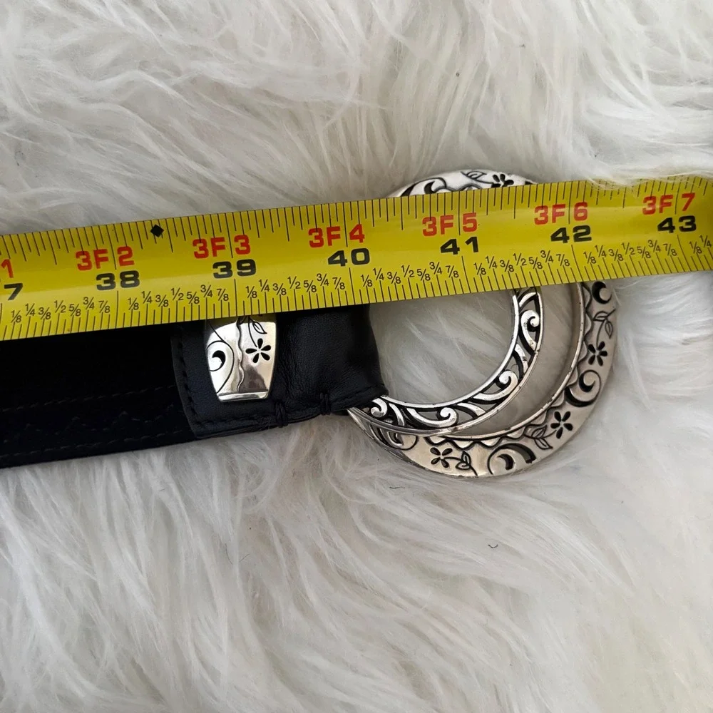 Brighton Black Leather Suede Wide Waist Belt Silver Etched Buckle B30993 Size M